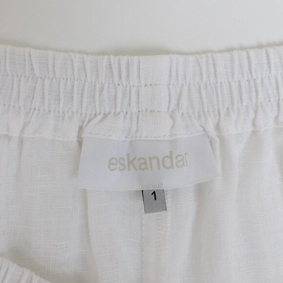 Eskandar Linen Cropped Pants White Wide Leg Elastic Waist Lagenlook Size 1 - Picture 5 of 10